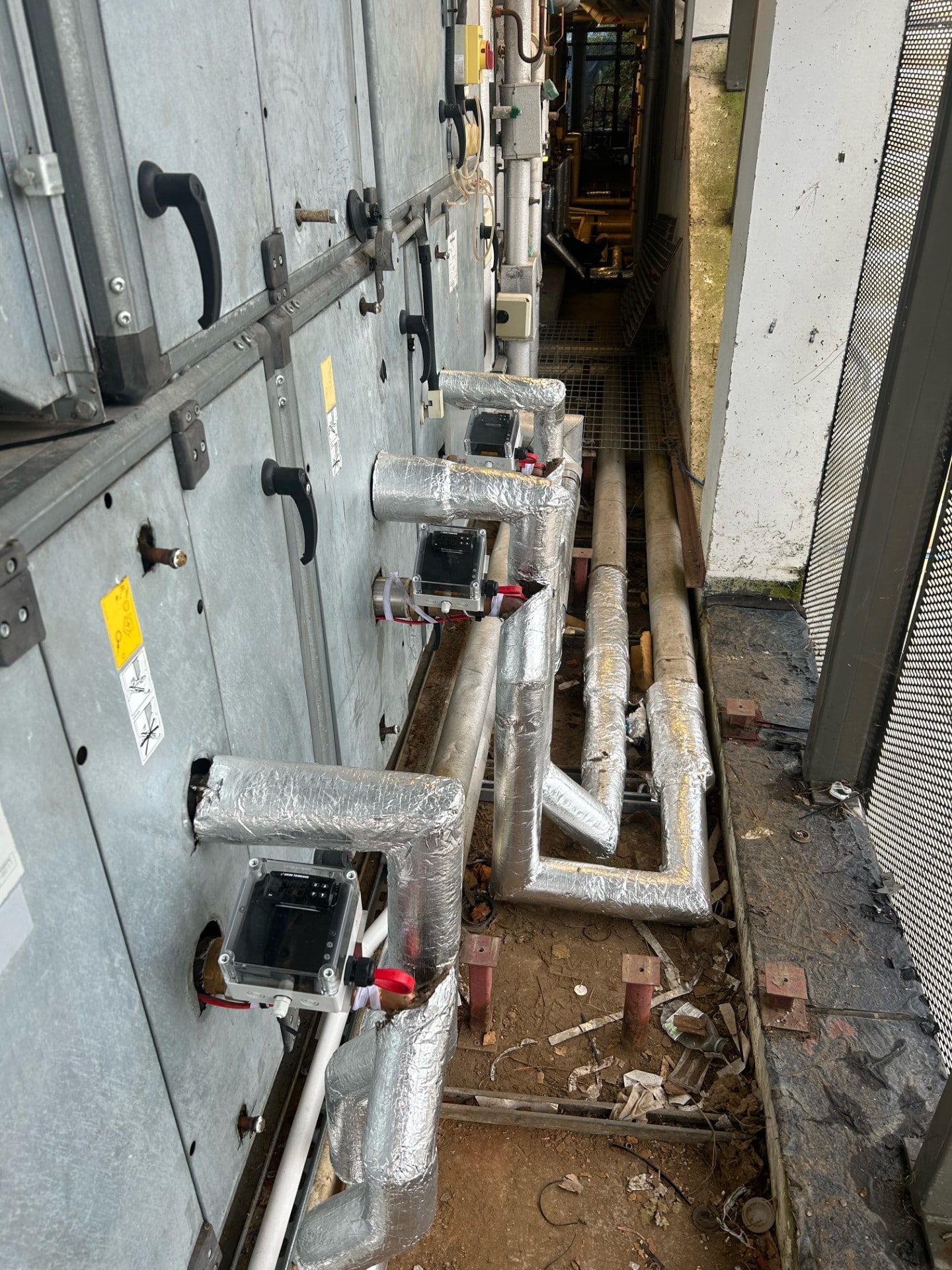 Frost protection to air handling units traced with Eltherm ELSR-H-60-2-BOT, controlled with Digital Thermostats.