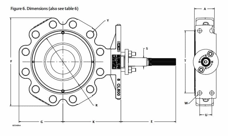Fisher 8590 Butterfly Valve - Rotary Valves - Dimensions