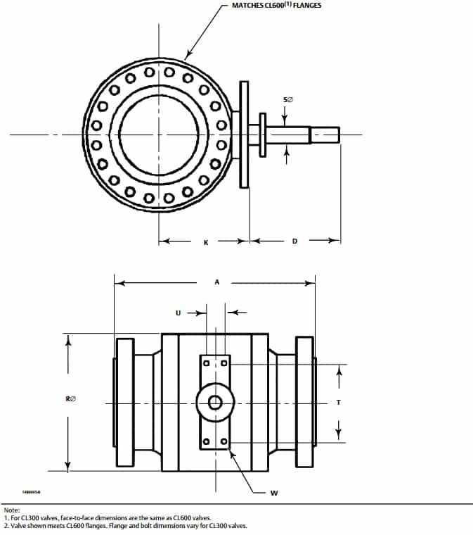 Fisher V260 Full Bore Pipeline Ball Valve - Rotary Valves - Dimensions
