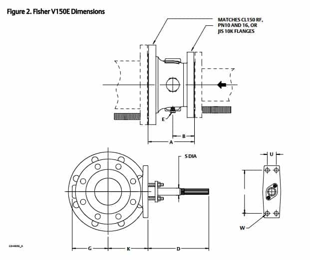 Fisher Vee-Ball V150S Segmented Ball Valve - Rotary Valves - Dimensions