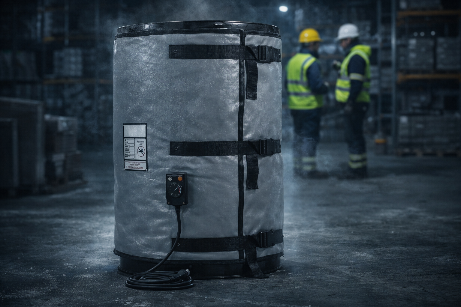 High Temperature Drum Heater in Cold Industrial Warehouse Environment High Temperature Drum Heater in Cold Industrial Warehouse Environment