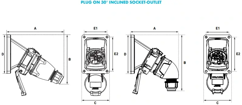 Marechal Plug on Inclined Socket Outlet 30 - Technical Drawing