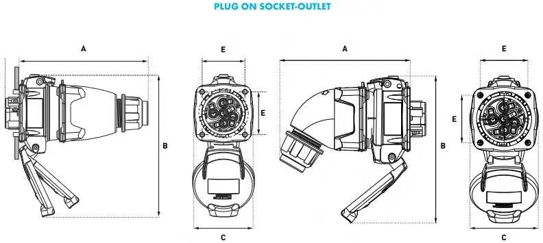 Marechal Plug on Socket Outlet - Technical Drawing
