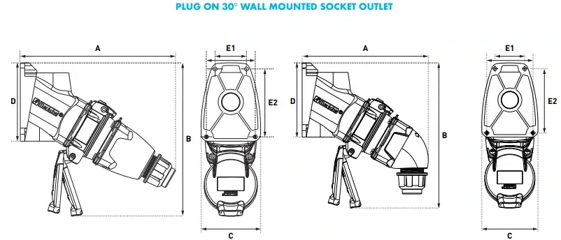 Marechal Plug on Wall Mounted Socket Outlet 30 - Technical Drawing