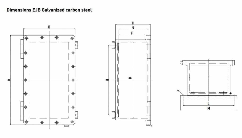 Explosion Proof Hazardous Area Technor EJB Steel (Iron) Enclosure - Dimensions