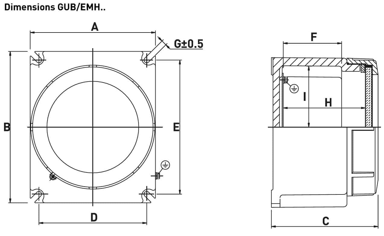 Explosion Proof Hazardous Area Technor GUB/EMH Aluminium Enclosure - Dimensions