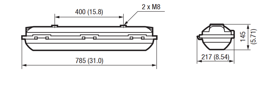 LED Emergency Bulkhead Lights | ATX FNES | Dimensions in mm/Inches