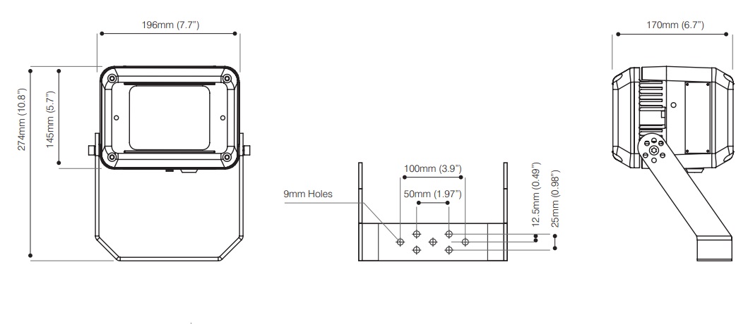 Zone 1 Floodlights - Product Dimensions