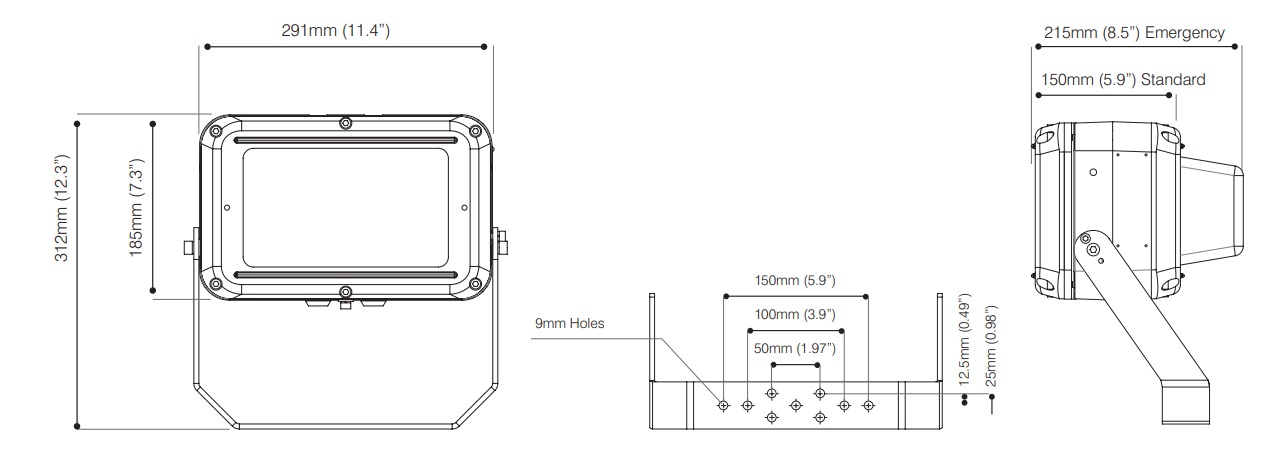 Zone 1 Floodlights - Product Dimensions