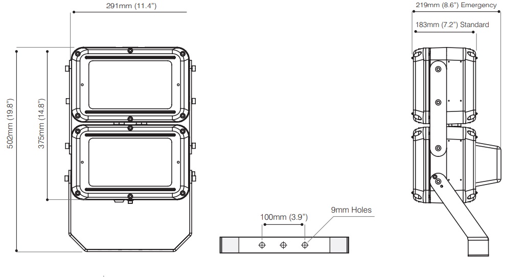Zone 1 Floodlights - Product Dimensions