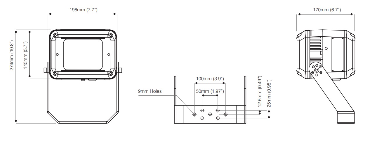 Zone 1 Floodlights - Product Dimensions