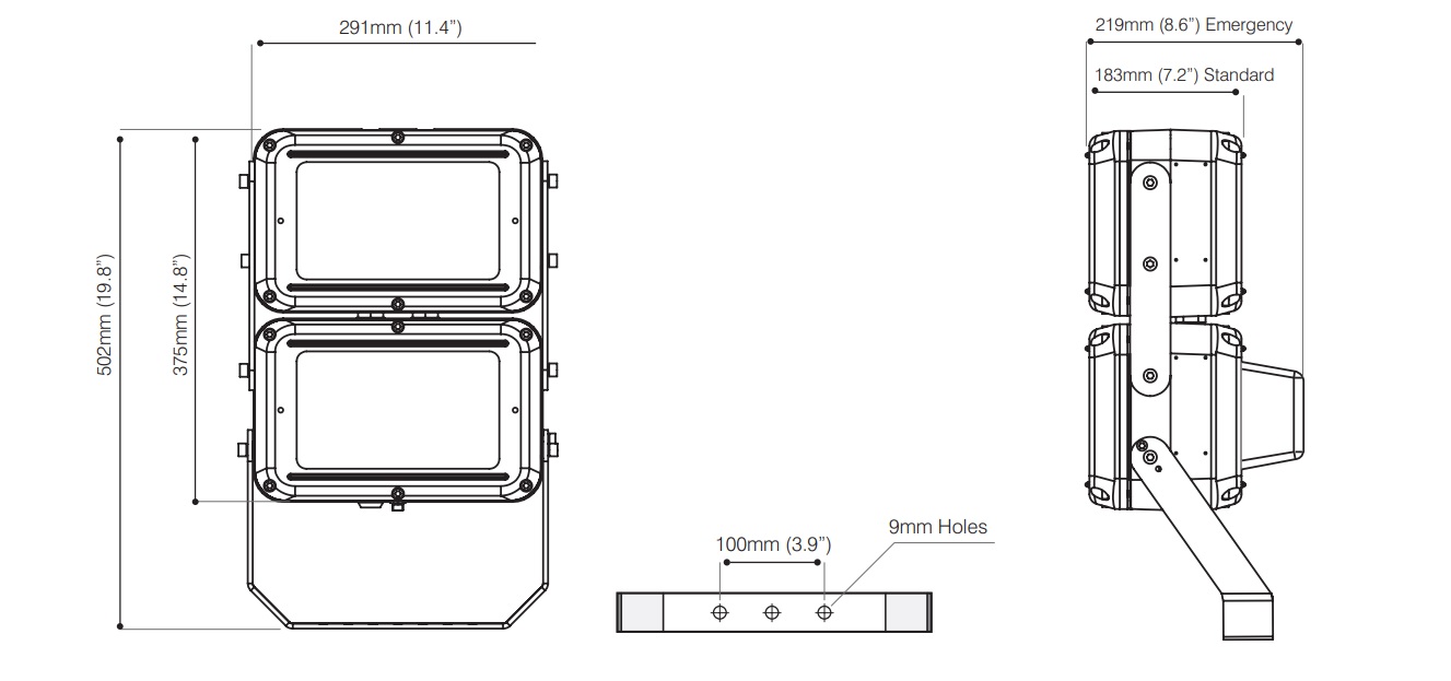 Zone 1 Floodlights - Product Dimensions