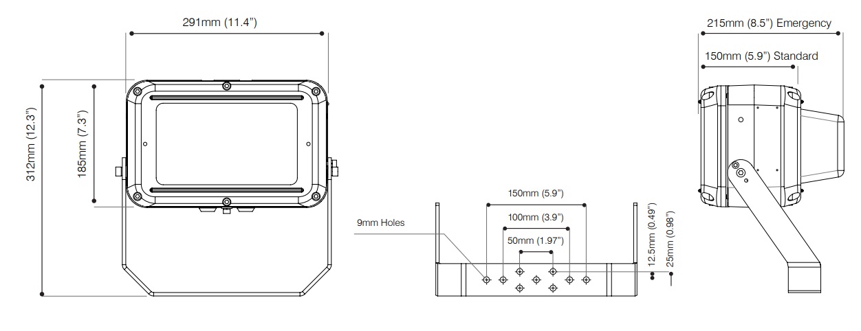 Zone 1 Floodlights - Product Dimensions