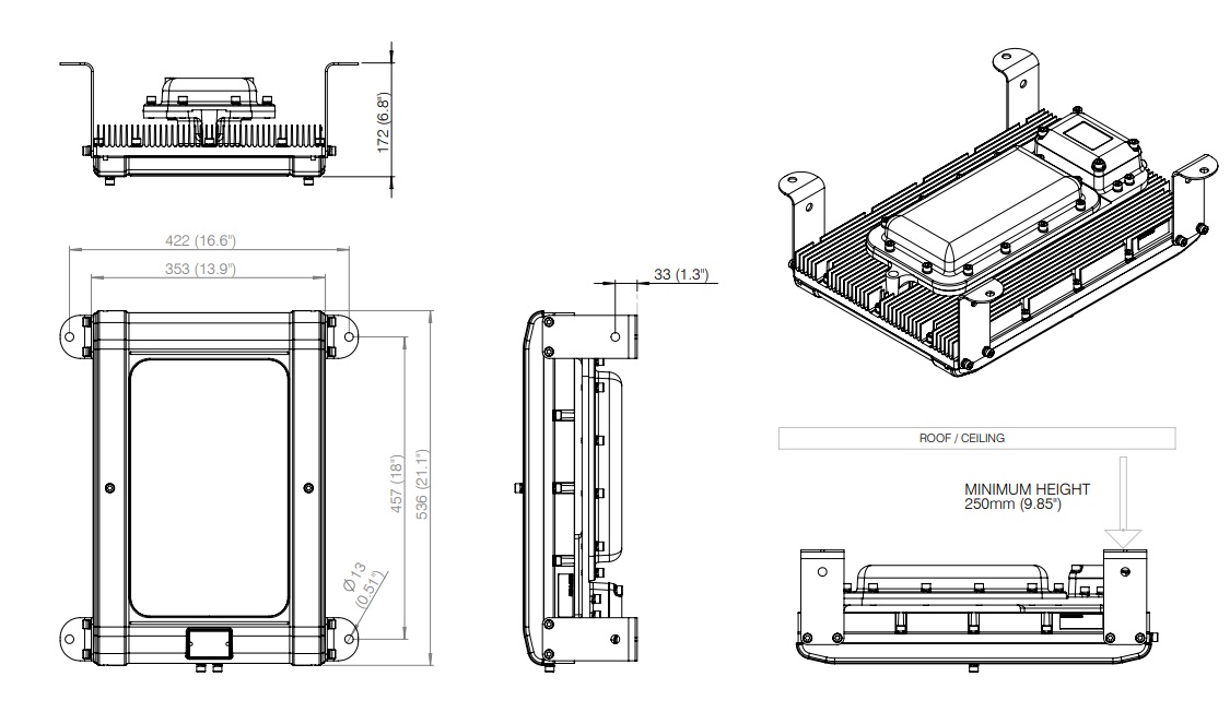 Zone 1 High Bay Lights - Product Dimensions