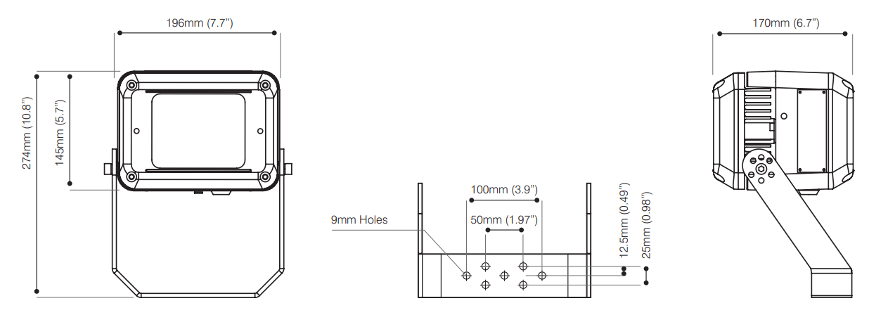 Zone 2 Floodlights - Product Dimensions
