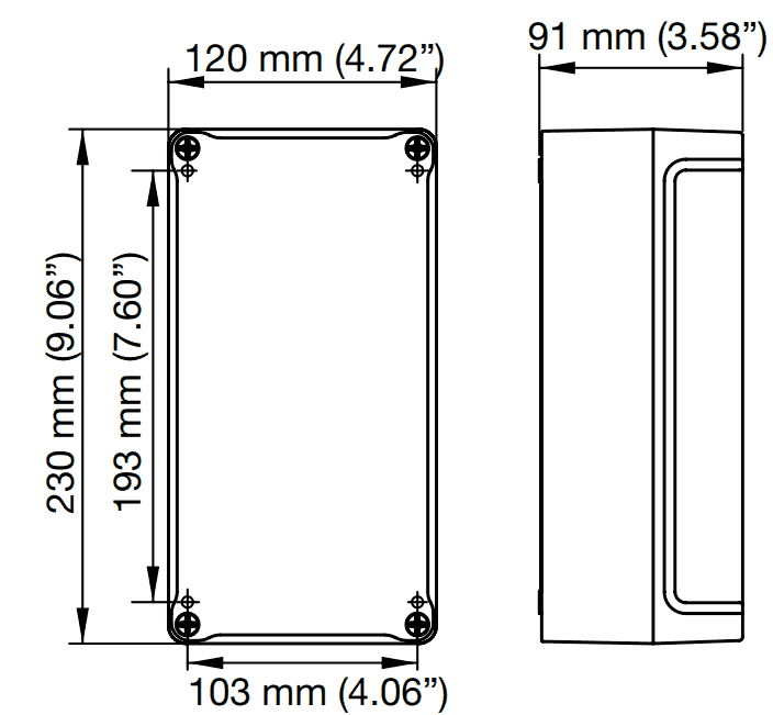Appleton ATX Increased Safety Control Stations Size 3 Box | Dimensions in mm (inches)
