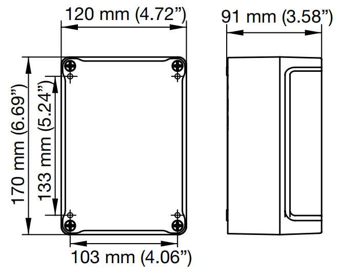 Appleton ATX Increased Safety Control Stations Size 2 Box | Dimensions in mm (inches)