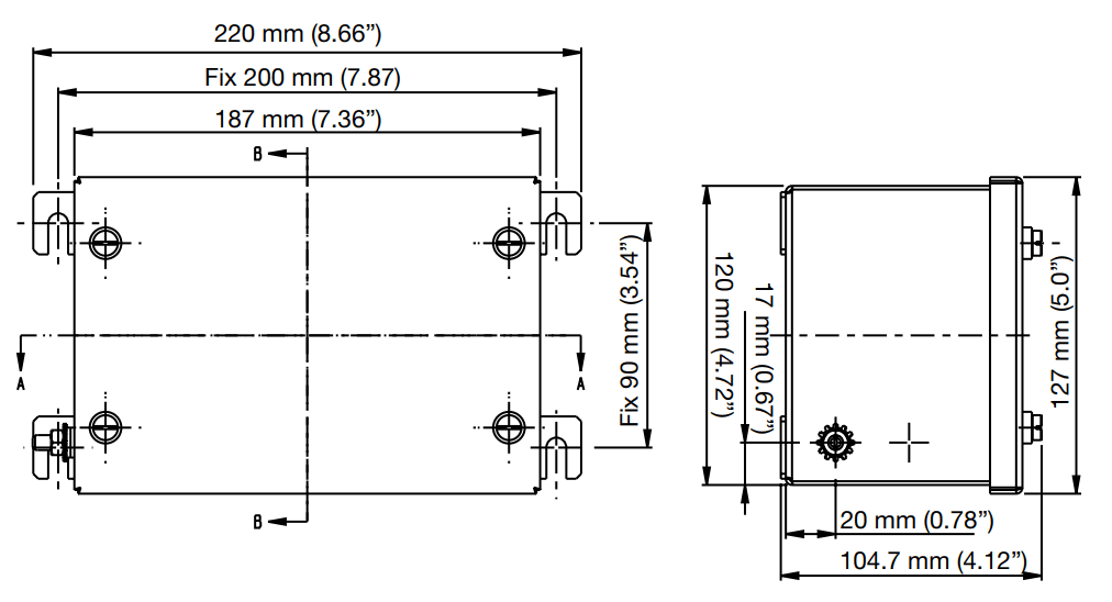 Appleton ATX Increased Safety Control Stations Size 1 Box | Dimensions in mm (inches)