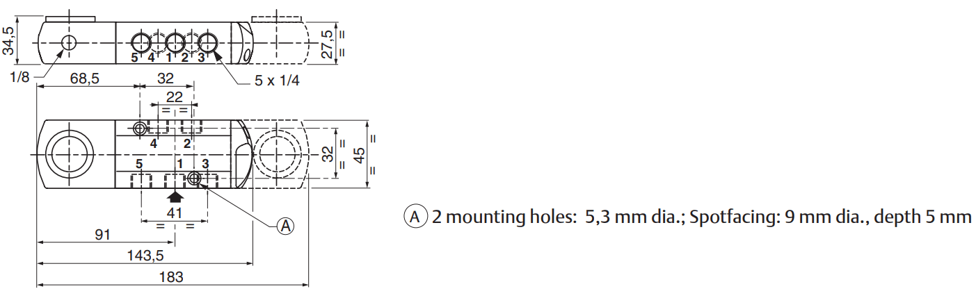 ASCO 551 Valves | ATEX IECEx Solenoid Valves 5/2 (Brass) | Dimensions