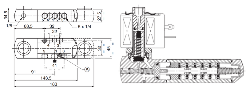 ASCO 551 5/2 Ex m Encapsulated Valves | Dimensions (mm)