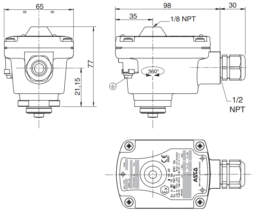 ASCO LI Series Solenoid Valve Operators | Dimensions (mm)