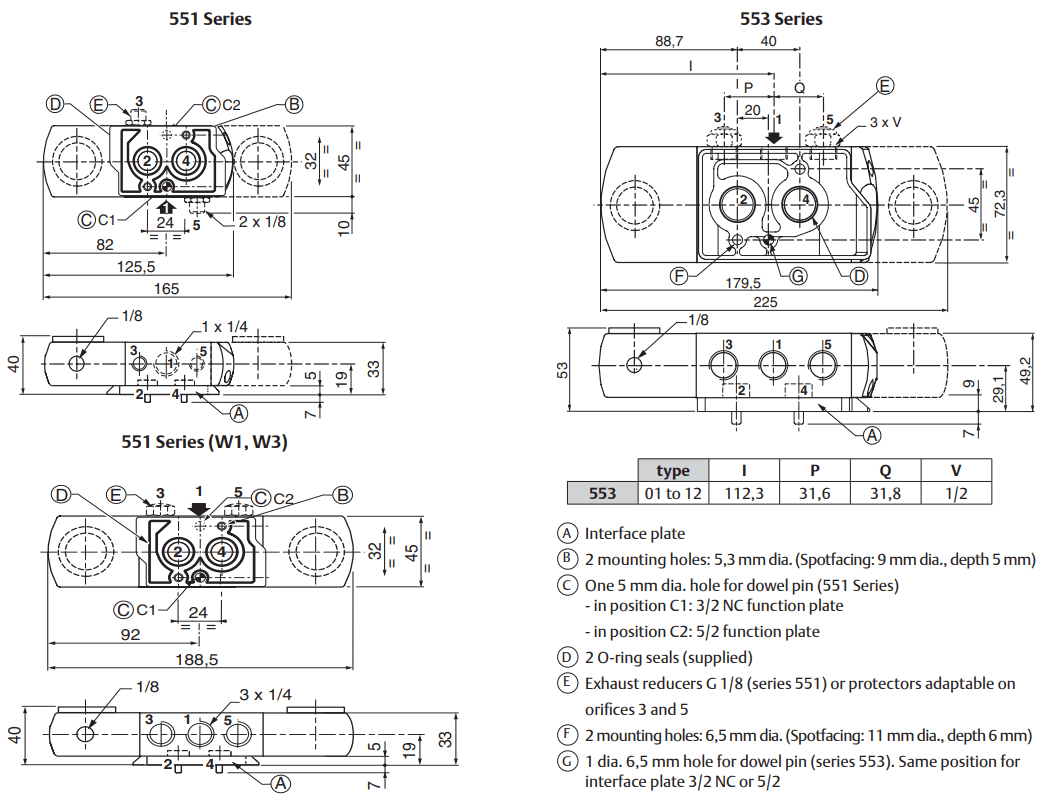 ASCO 551 - 553 NAMUR Ex m Encapsulated Valves | Dimensions (mm)