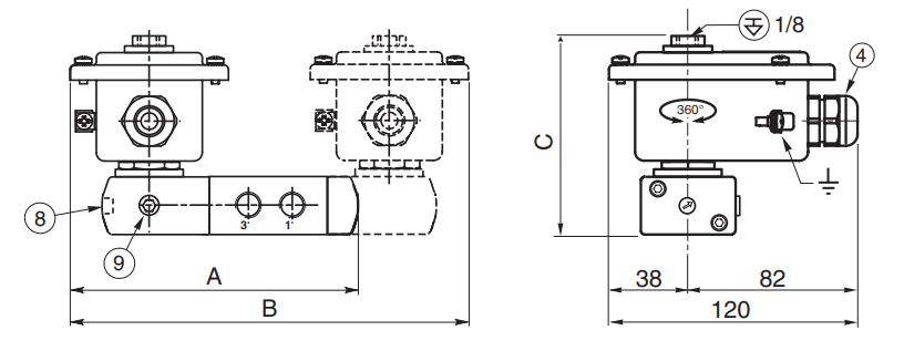 ASCO Solenoid Valves 551-553 3/2 NC | Type 04 | Dimensions (mm)