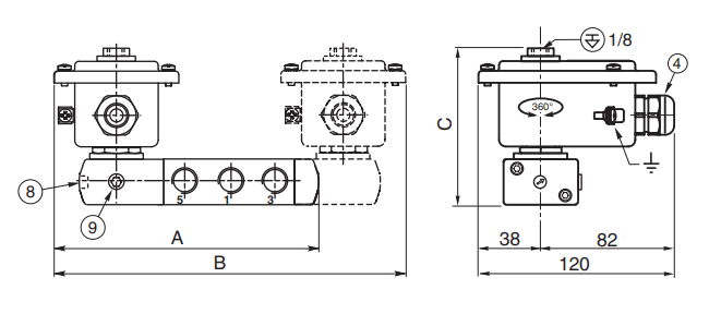 ASCO Solenoid Valves 551-553 5/2 5/3 | Type 04 | Dimensions (mm)