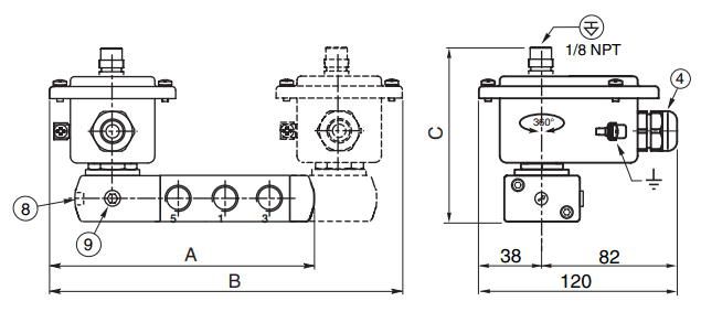 ASCO Solenoid Valves 5/2 | Type 09 | Dimensions (mm)