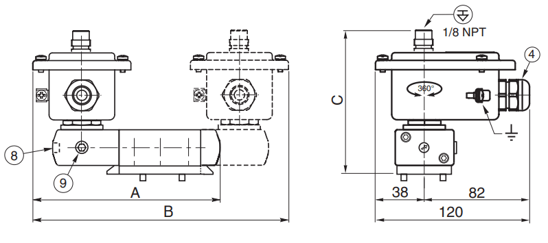 ASCO Solenoid Valves NAMUR 3/2 NC & 5/2 | Type 09 | Dimensions (mm)