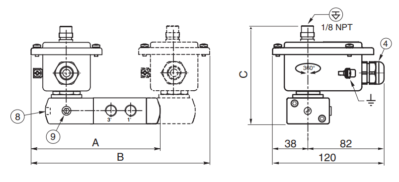 ASCO Solenoid Valves 3/2 NC | Type 09 | Dimensions (mm)