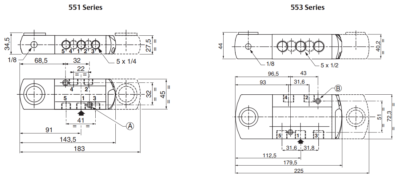 ASCO 551-553 Aluminium Valves | Ex m Encapsulated ATEX IECEx Solenoid Valves 5/2 5/3 (PV)