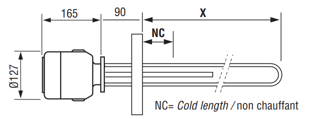 3 150# ANSI Steel Flange Heater, 304SS 3 elements, 6kW, 18 imm.,48W/sq.in