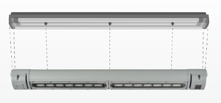 Replacing an existing fluorescent fixture with a bespoke LED luminaire Replacing an existing fluorescent fixture with a bespoke LED luminaire