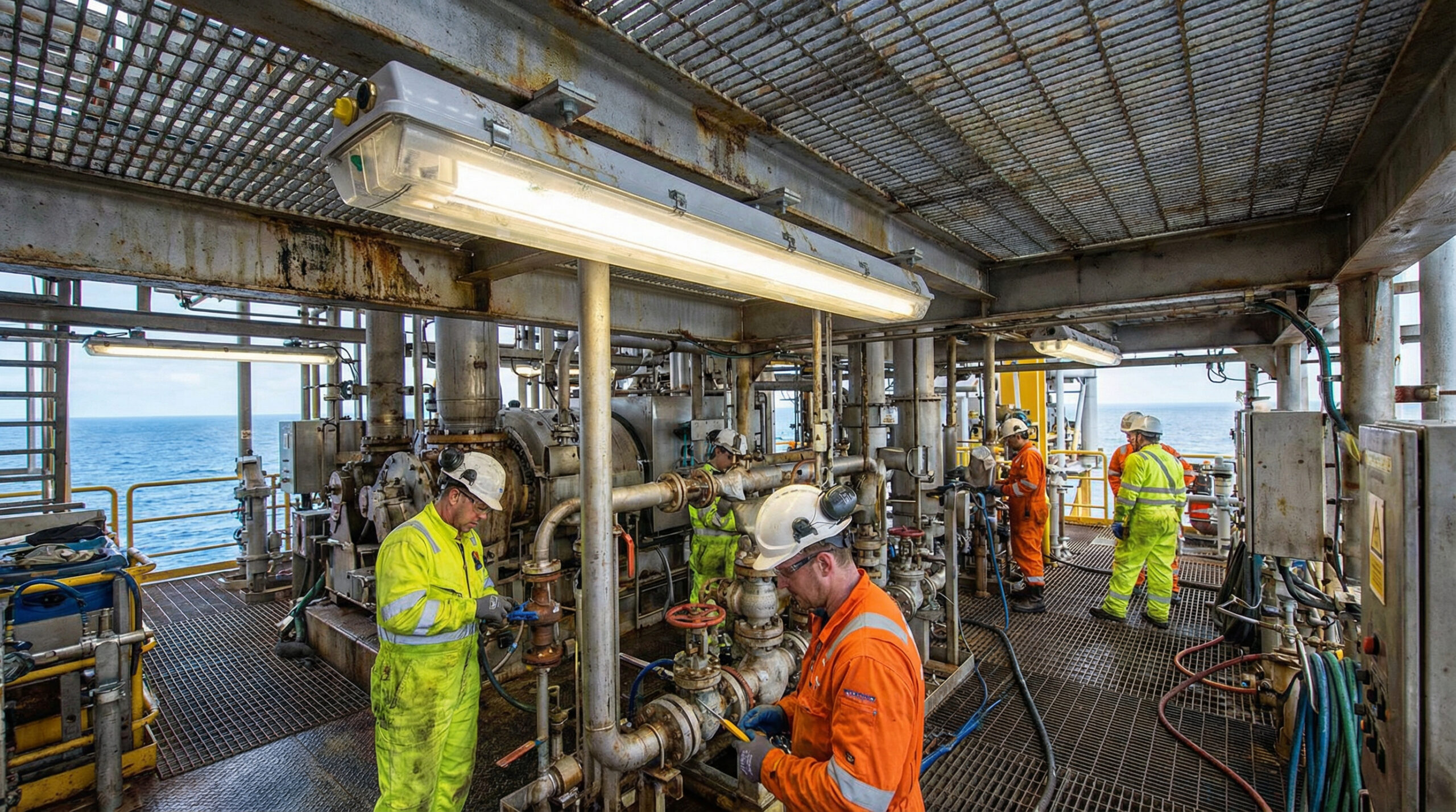 CEAG eLLK92 800A Linear Light Fitting in Offshore Oil & Gas Rig Environment CEAG eLLK92 800A Linear Light Fitting in Offshore Oil & Gas Rig Environment