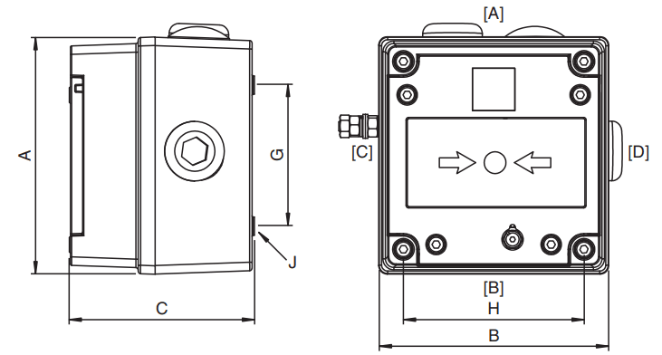 Manual Call Point Ex de IIC Aluminium | Dimensions