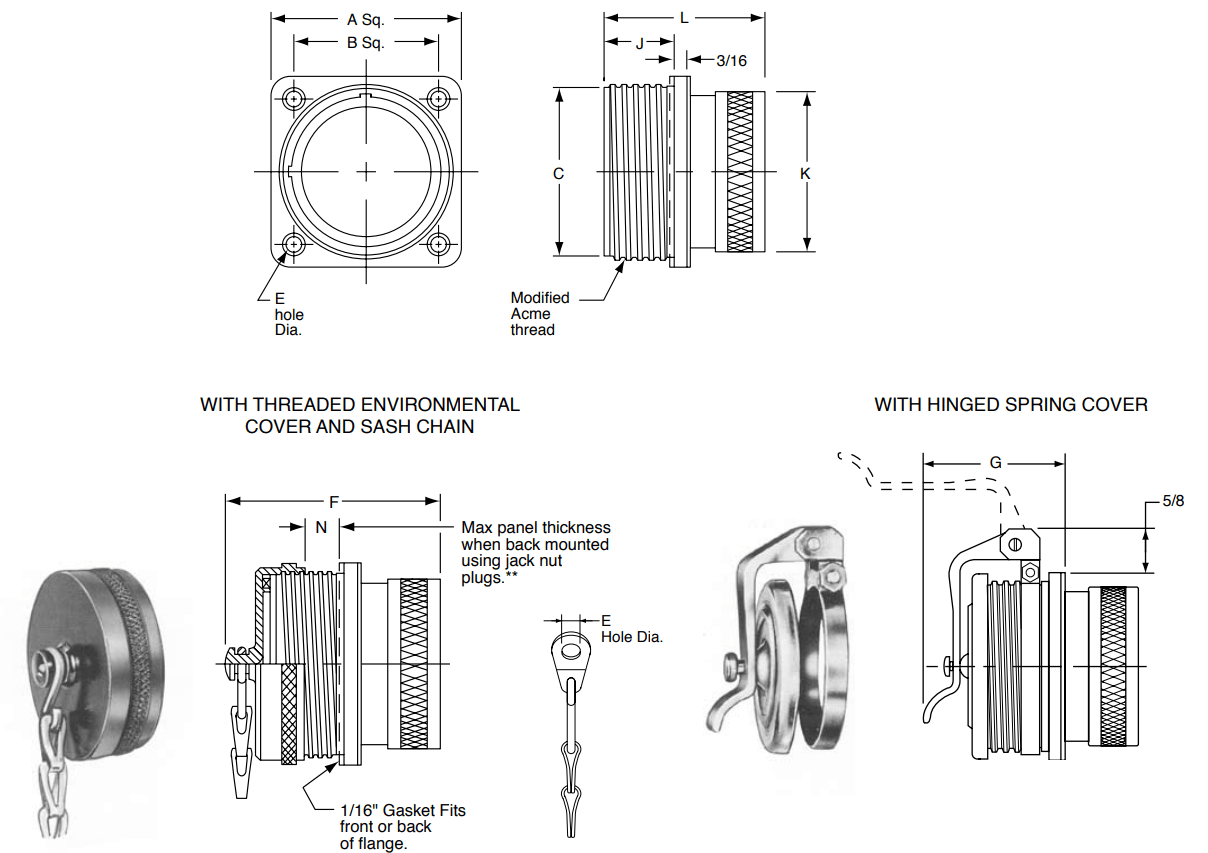 Amphenol Star-Line Square Flange Receptacle | Dimensions