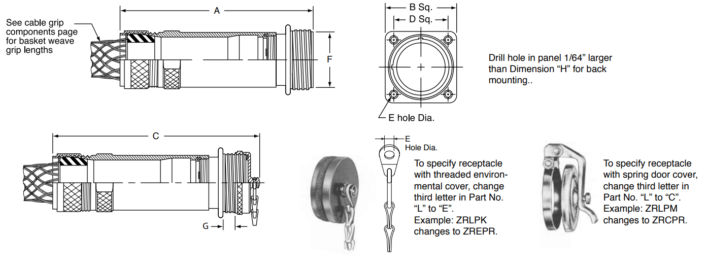 Amphenol Star-Line Square Flange Receptacle | Dimensions