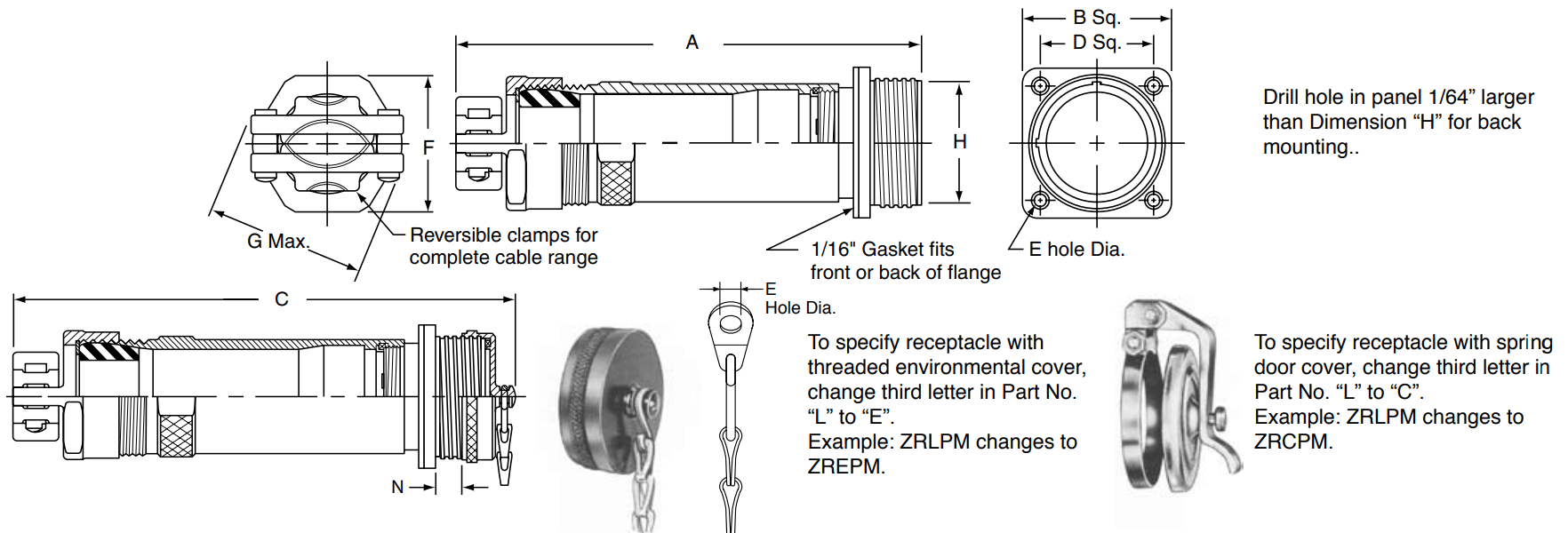 Amphenol Star-Line Square Flange Receptacle | Dimensions