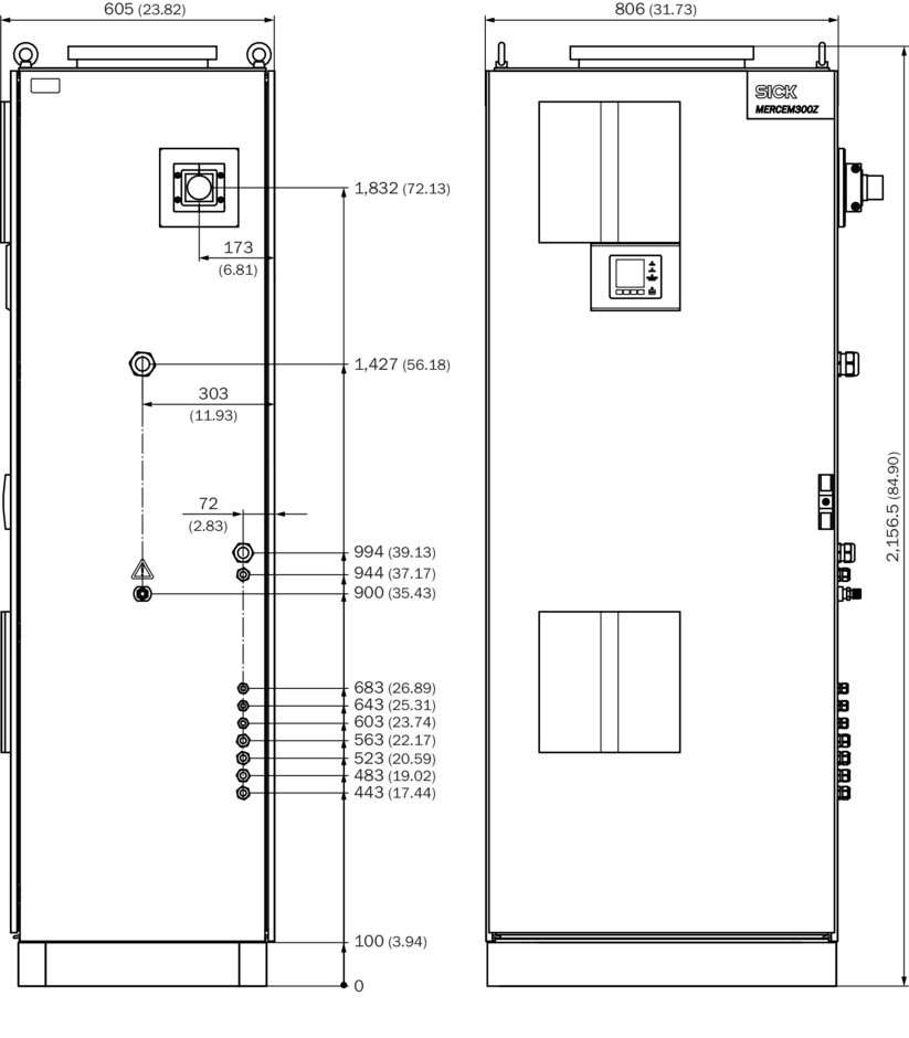 SICK MERCEM300Z Indoor System | Dimensions in mm (inch)