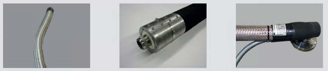 Heated pressure hoses serve to maintain a constant temperature for transporting oil, grease, wax, resin, tar, paint, water, glue, plastics or casting compoundsThe heated hose is implemented in machines and robotic systems.