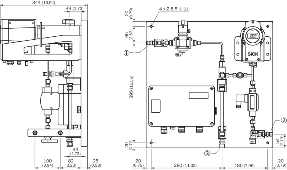 SICK TRANSIC Extractive Dimensional drawing (Dimensions in mm (inch)