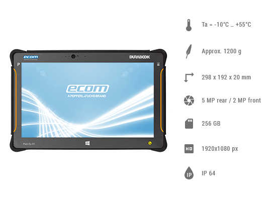 Ecom Pad-Ex 01 P8 DZ2 - Windows Tablet (Zone 2 & Division 2)