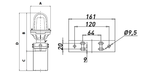 LED Rotating Lighting ROT Dimensions & Mounting Bracket