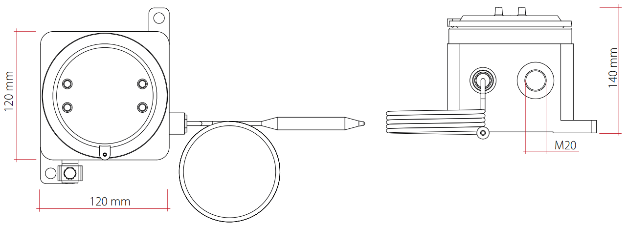 Eltherm Ex-Capillary Thermostat Dimensions