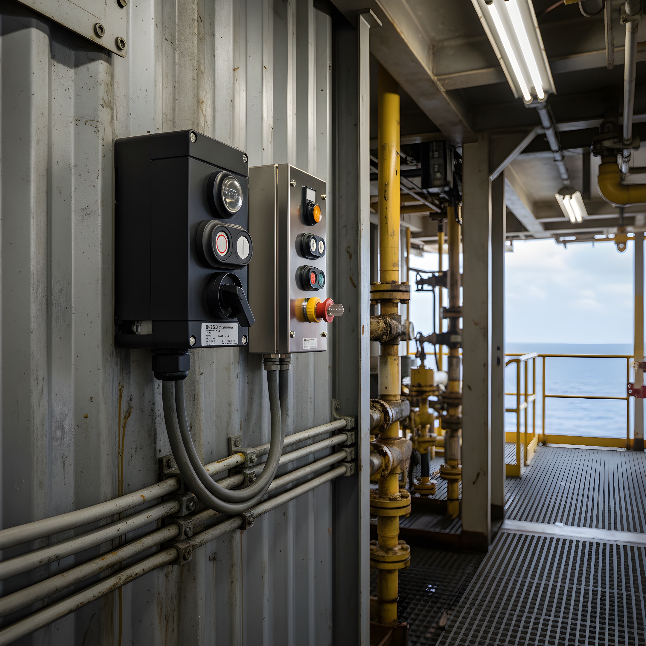 CEAG GHG41 Explosion Protected Control Station Emergency Stop In Offshore Industrial Setting CEAG GHG41 Explosion Protected Control Station Emergency Stop In Offshore Industrial Setting