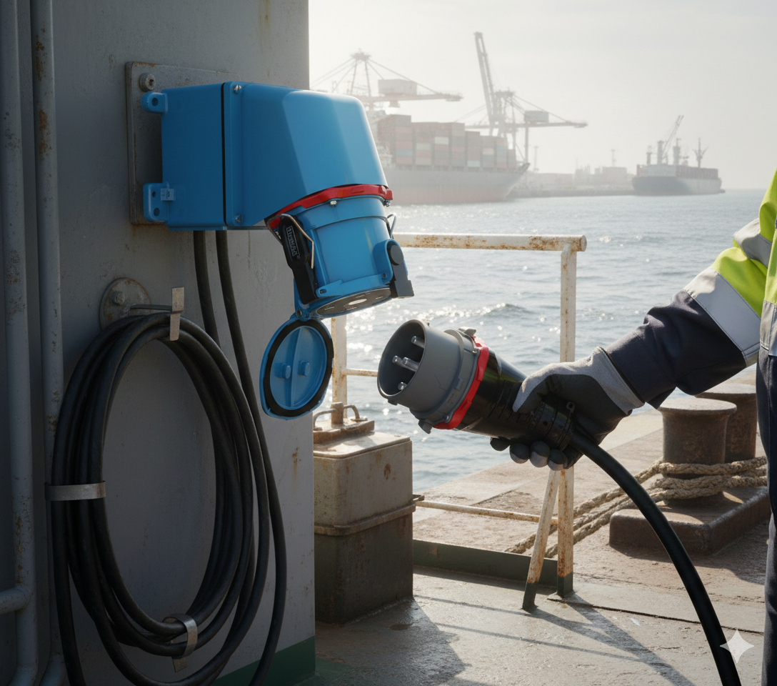 Marechal DS9 in an industrial setting providing watertight ship-to-shore power connections Marechal DS9 in an industrial setting providing watertight ship-to-shore power connections