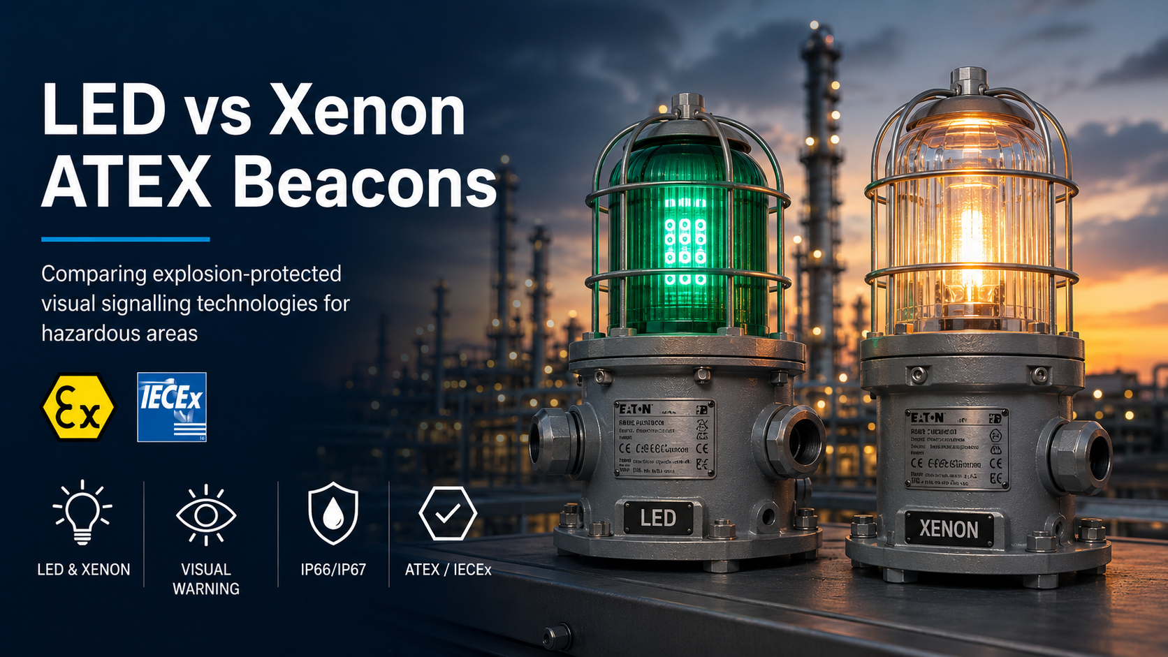 LED and xenon ATEX beacons compared in a hazardous area installation