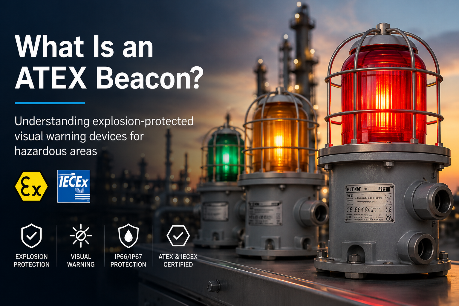 ATEX beacon installed in a hazardous area industrial environment